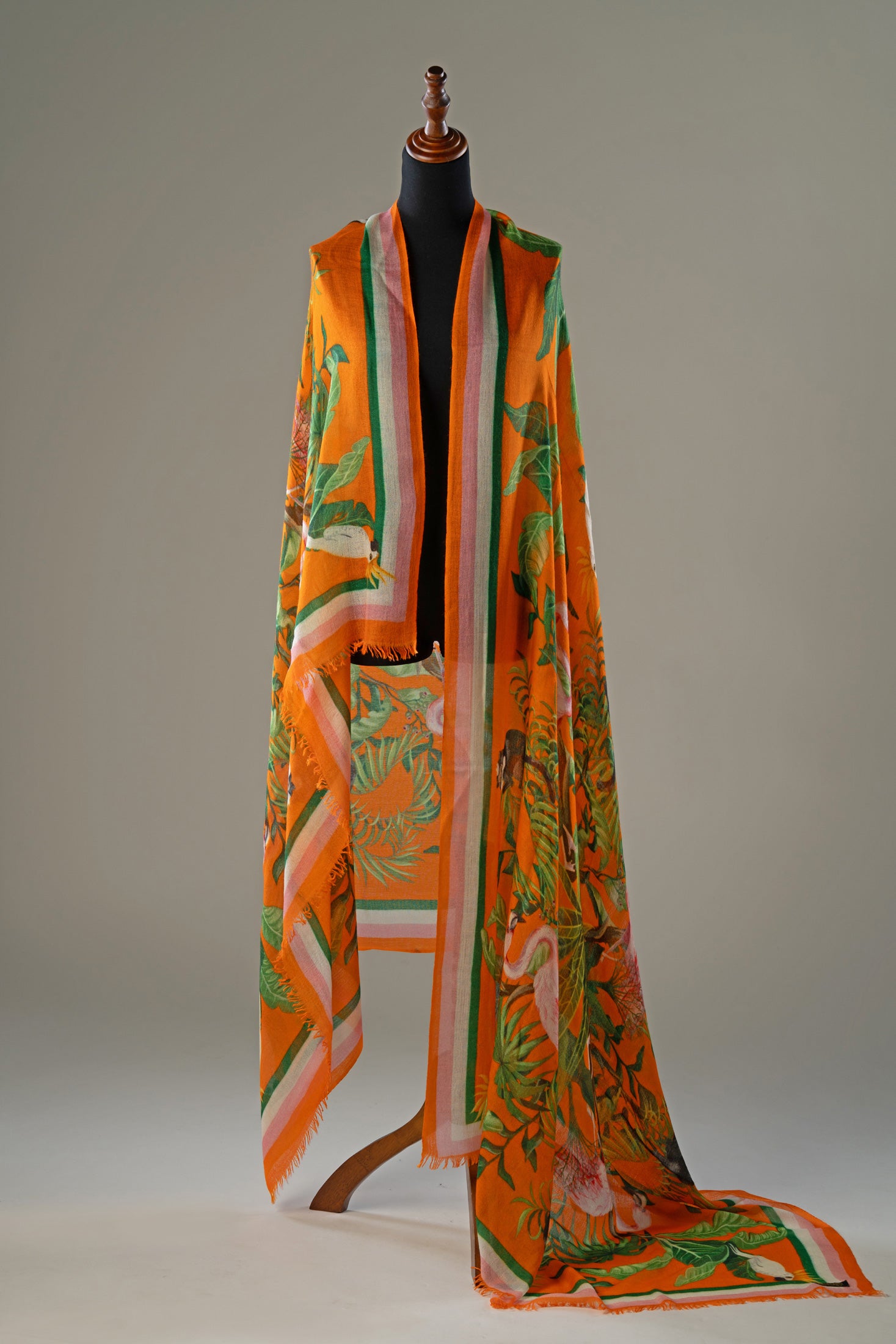 High Quality Tropical Botanical Warm Orange Pashmina Shawl
