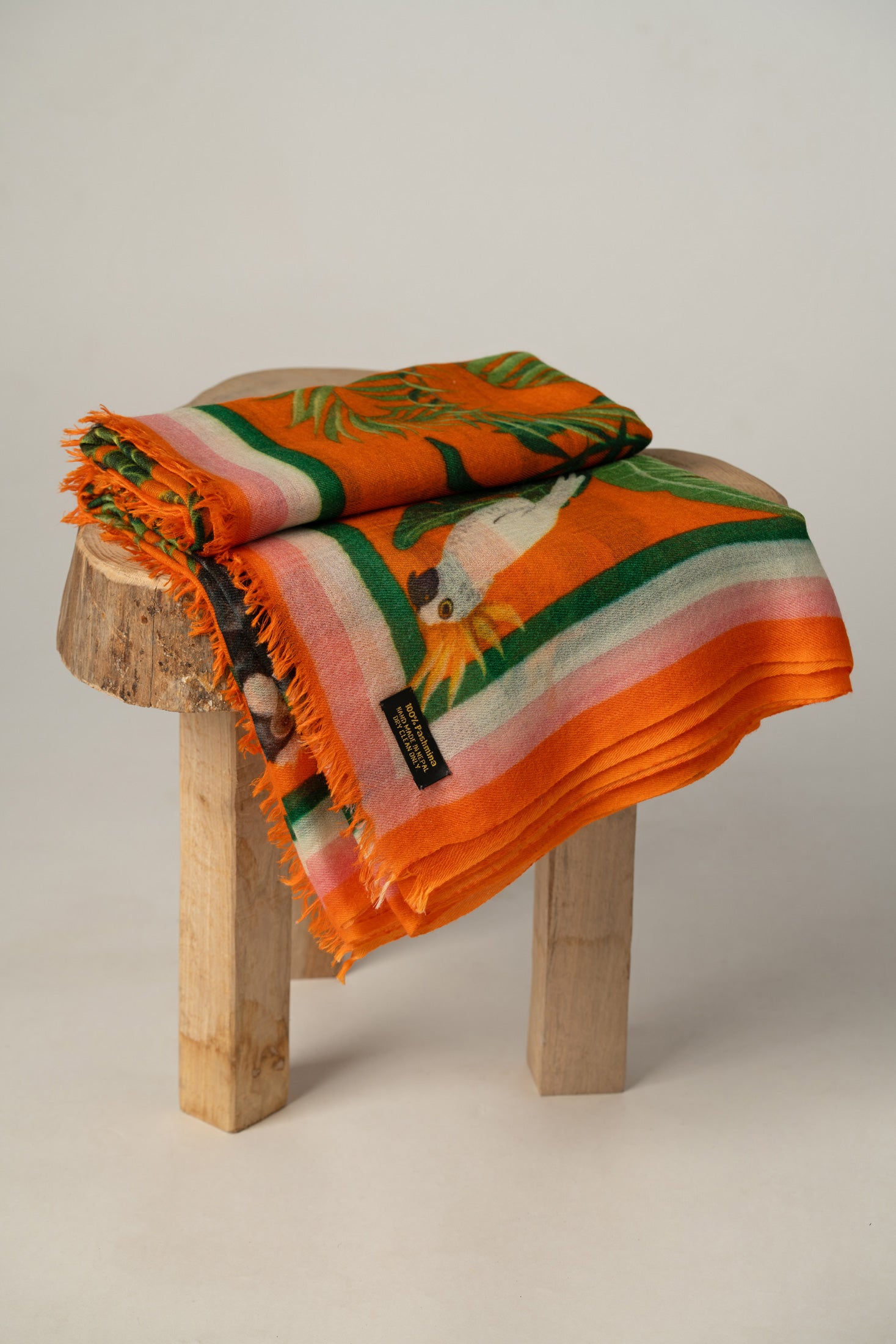 High Quality Tropical Botanical Warm Orange Pashmina Shawl