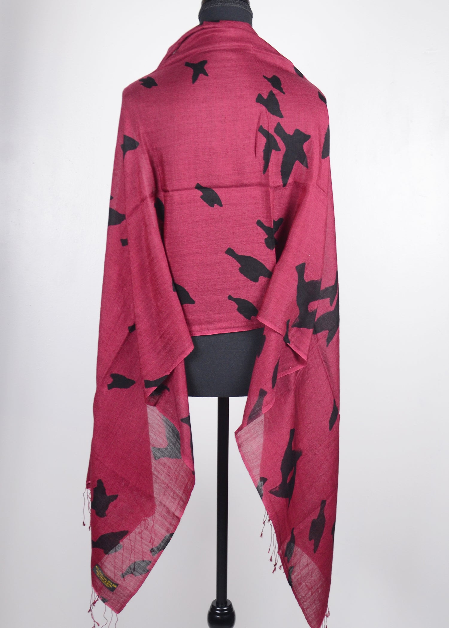 Deep Pink Birds print Cashmere Shawl