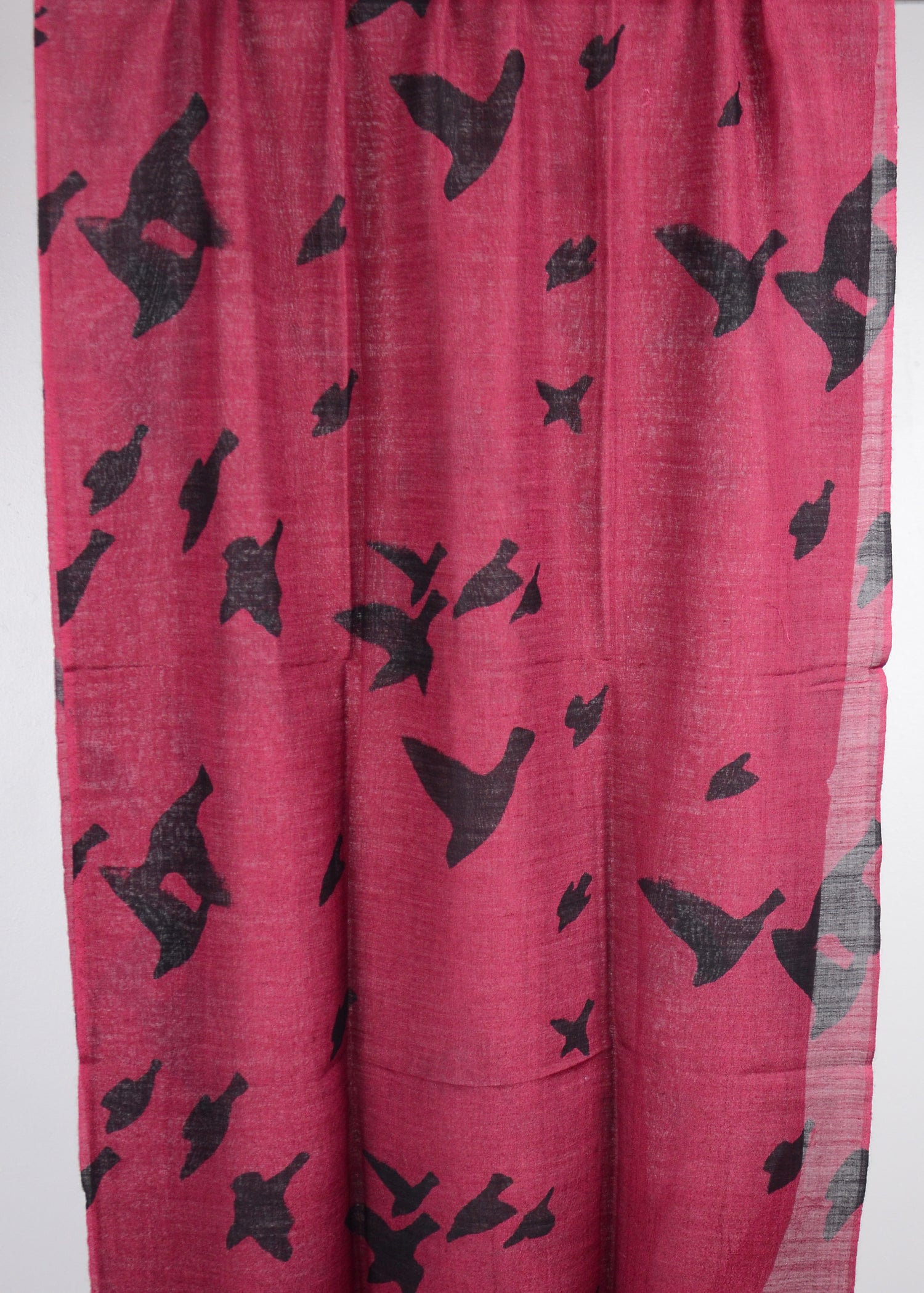 Deep Pink Birds print Cashmere Shawl