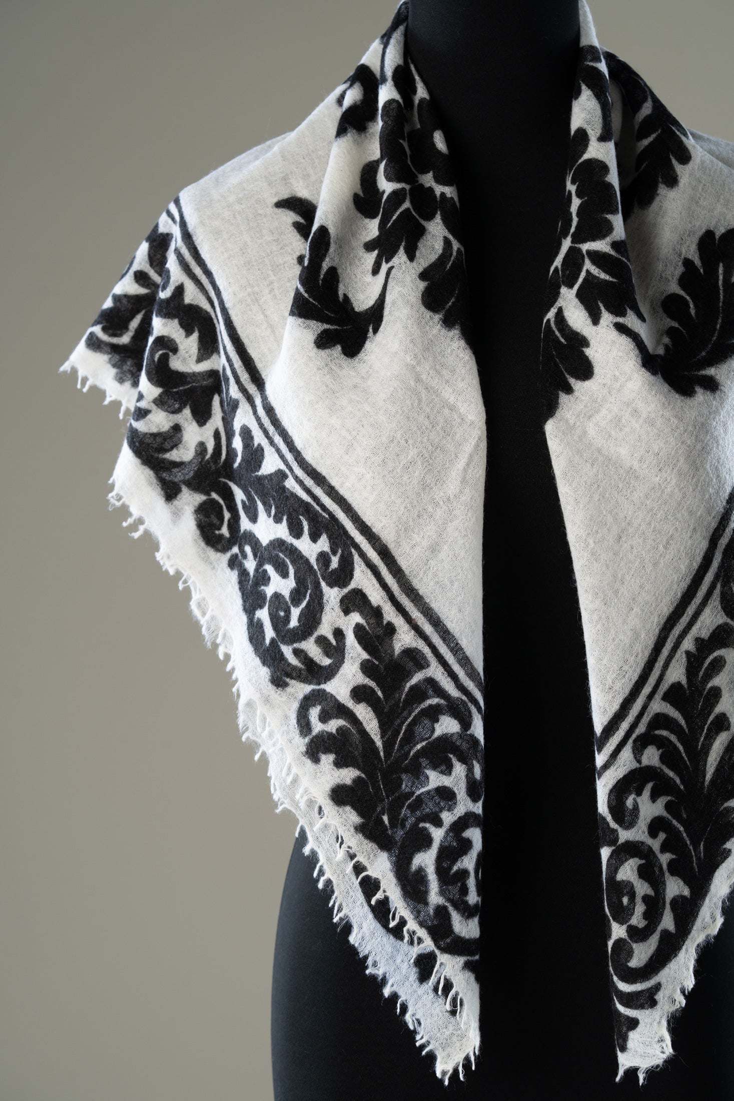 Square Ivory Black Contract Cashmere Scarf