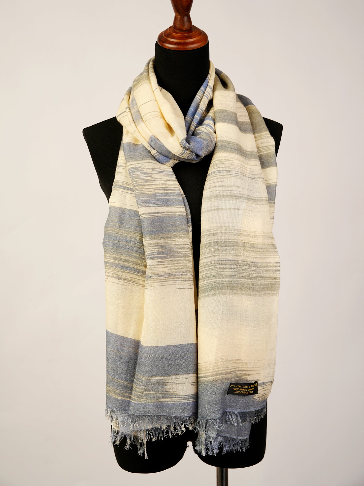 Blue Cream Stripe soft Lightweight Cashmere Wrap