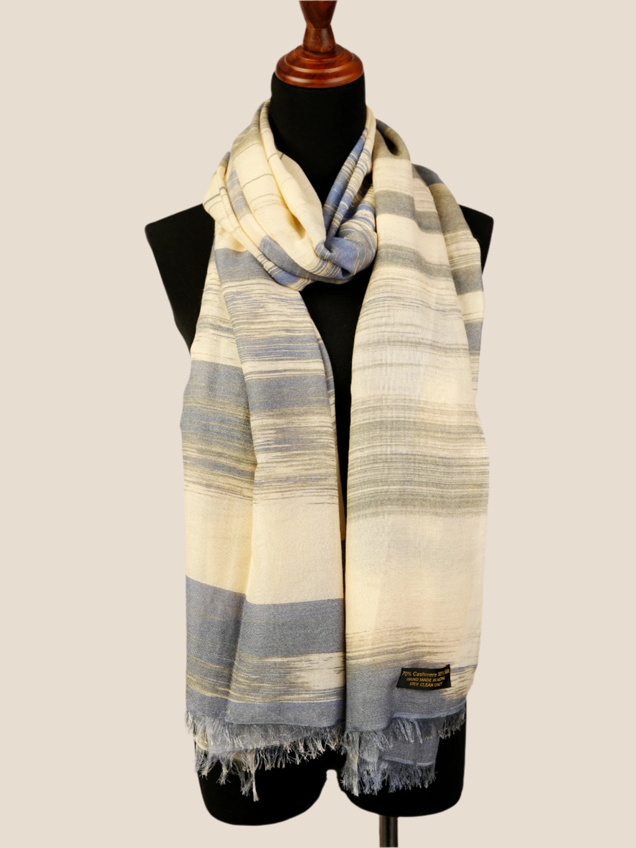 blue-cream stripe cashmere wrap
