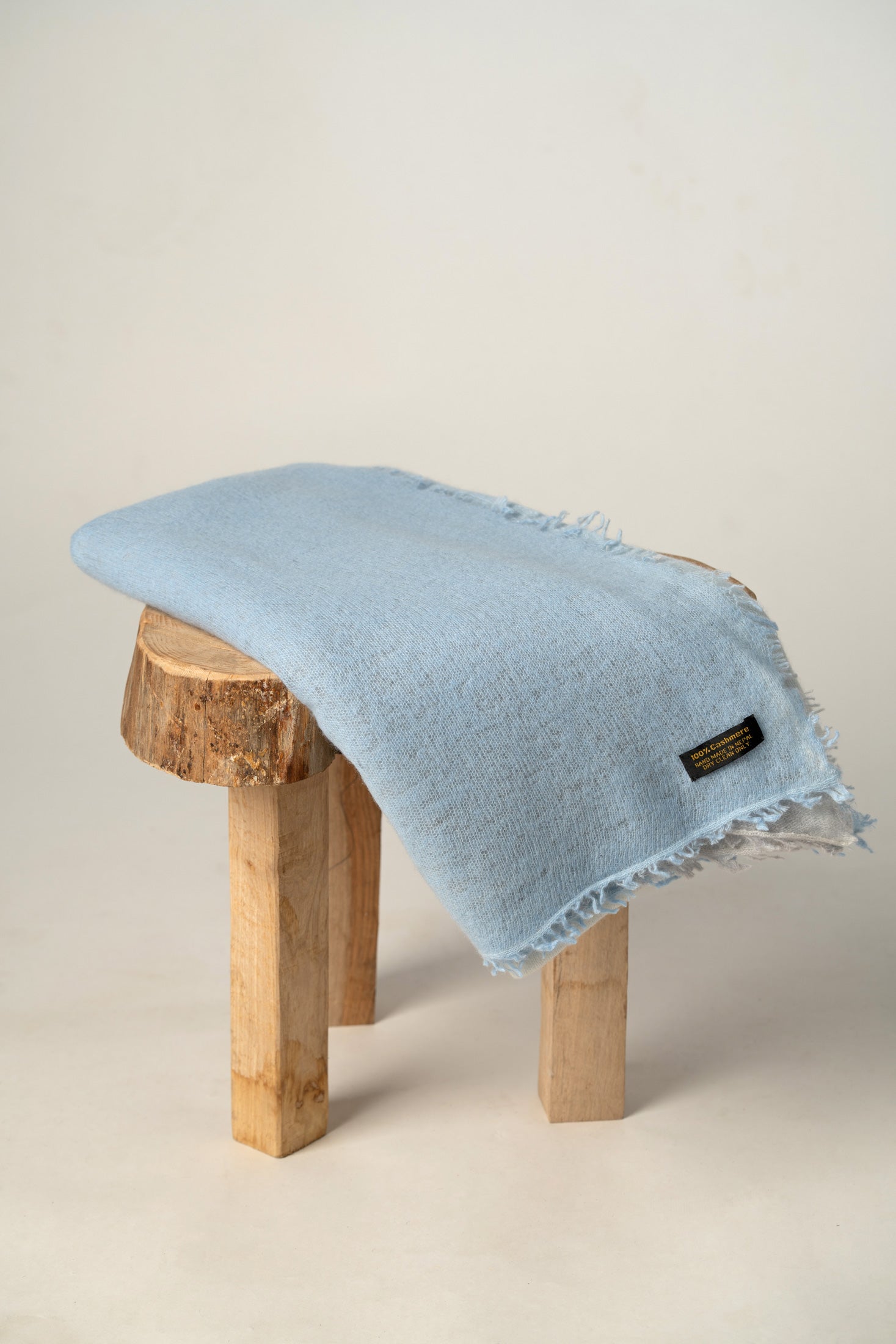 White & Sky-Blue Light Cashmere Wrap | Luxury Shawl