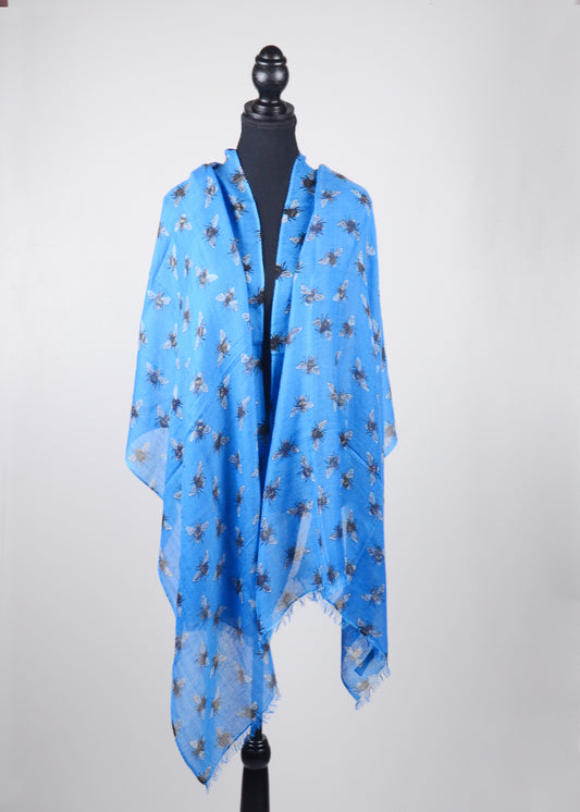 blue flies print cashmere stole