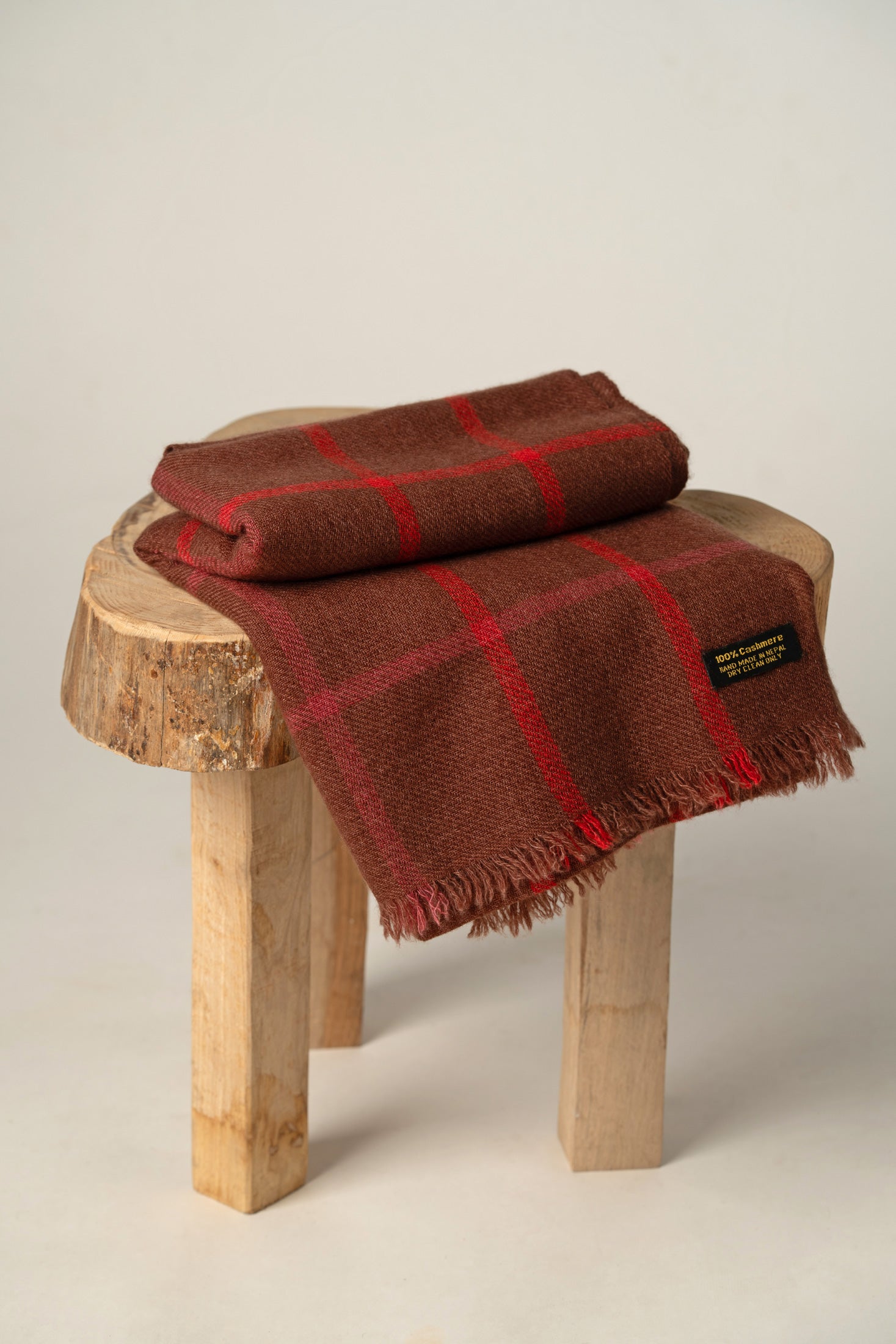 Brown Windowpane Check Cashmere Wrap Shawl | Luxury Women's Wrap