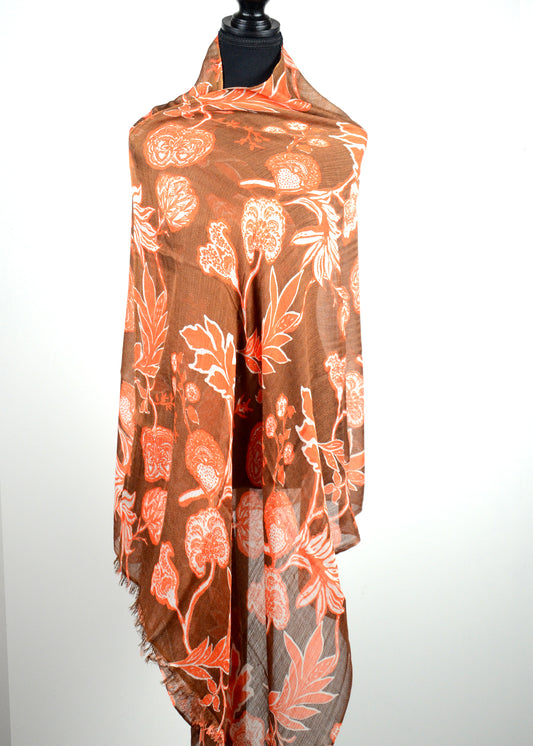 brown floral print pashmina stole