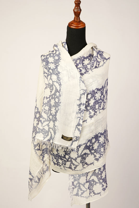 Fall cashmere shawl features a cream floral print