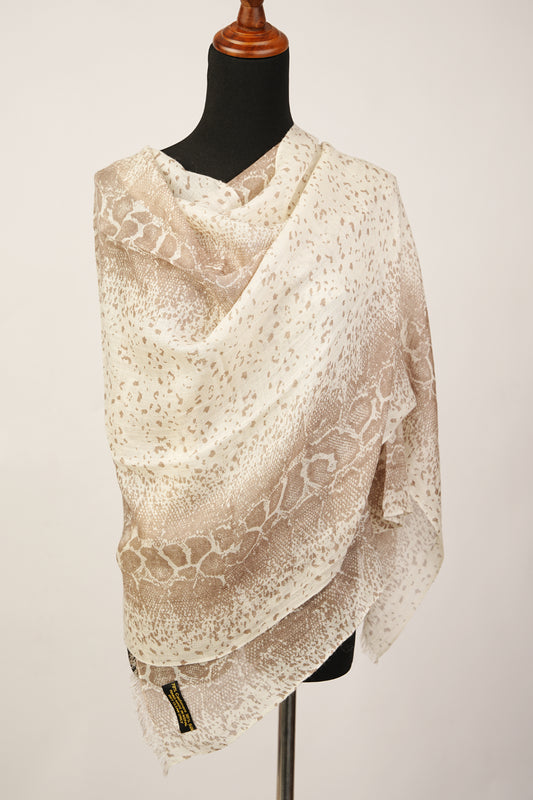 Traditional Cashmere Blend Silk Shawl with Snake skin Print