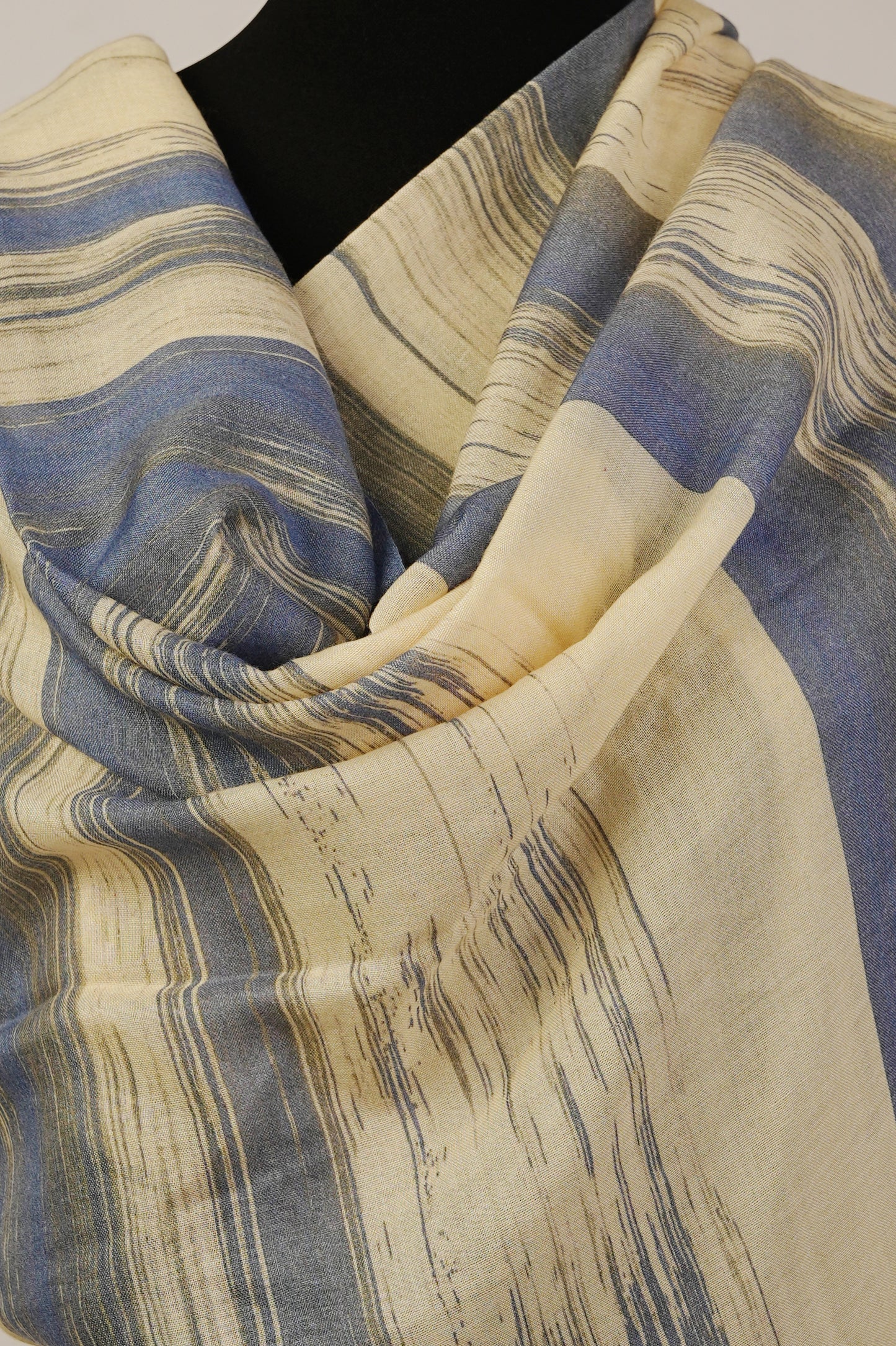 Blue Cream Stripe soft Lightweight Cashmere Wrap