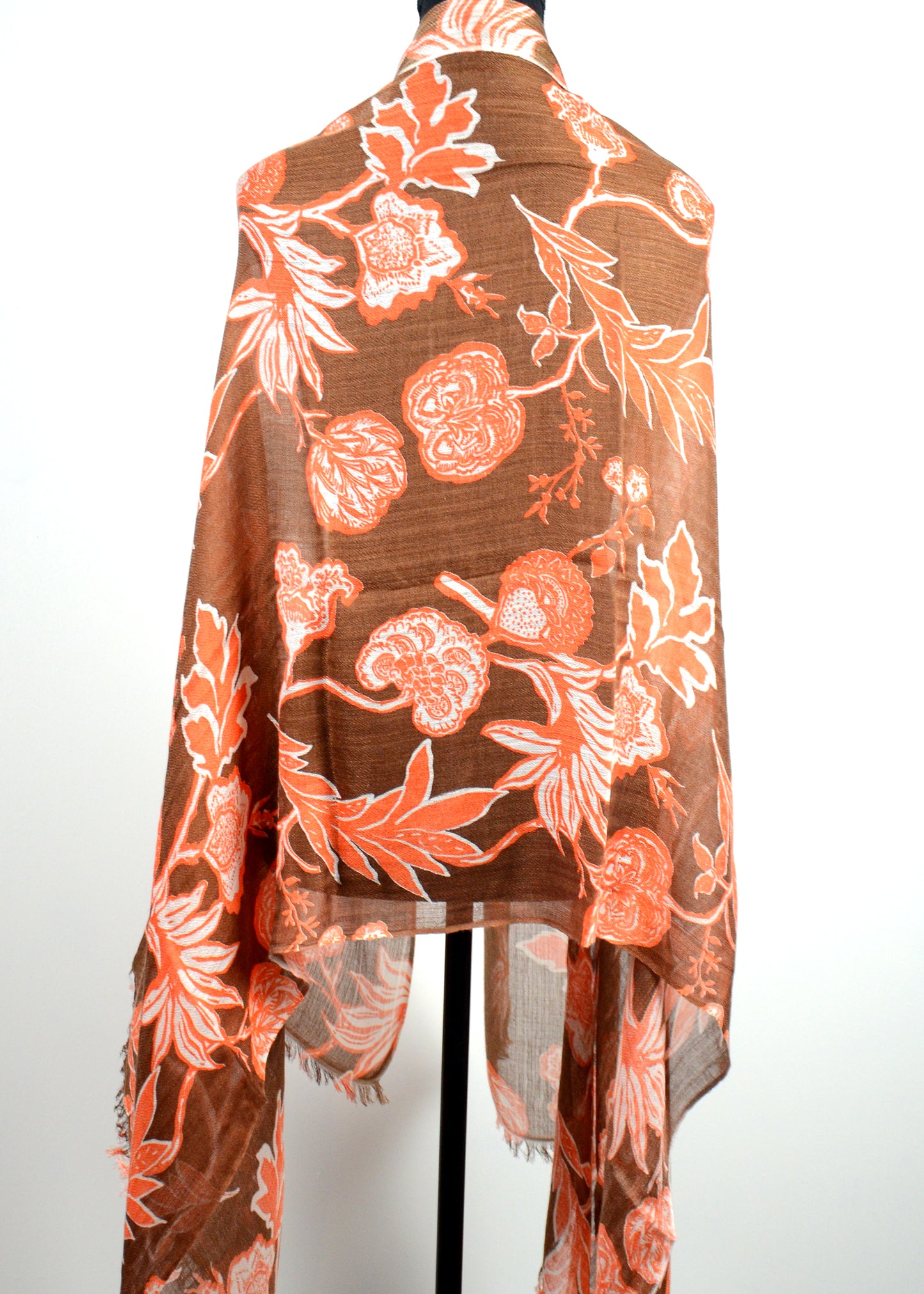 Brown floral print Pashmina stole