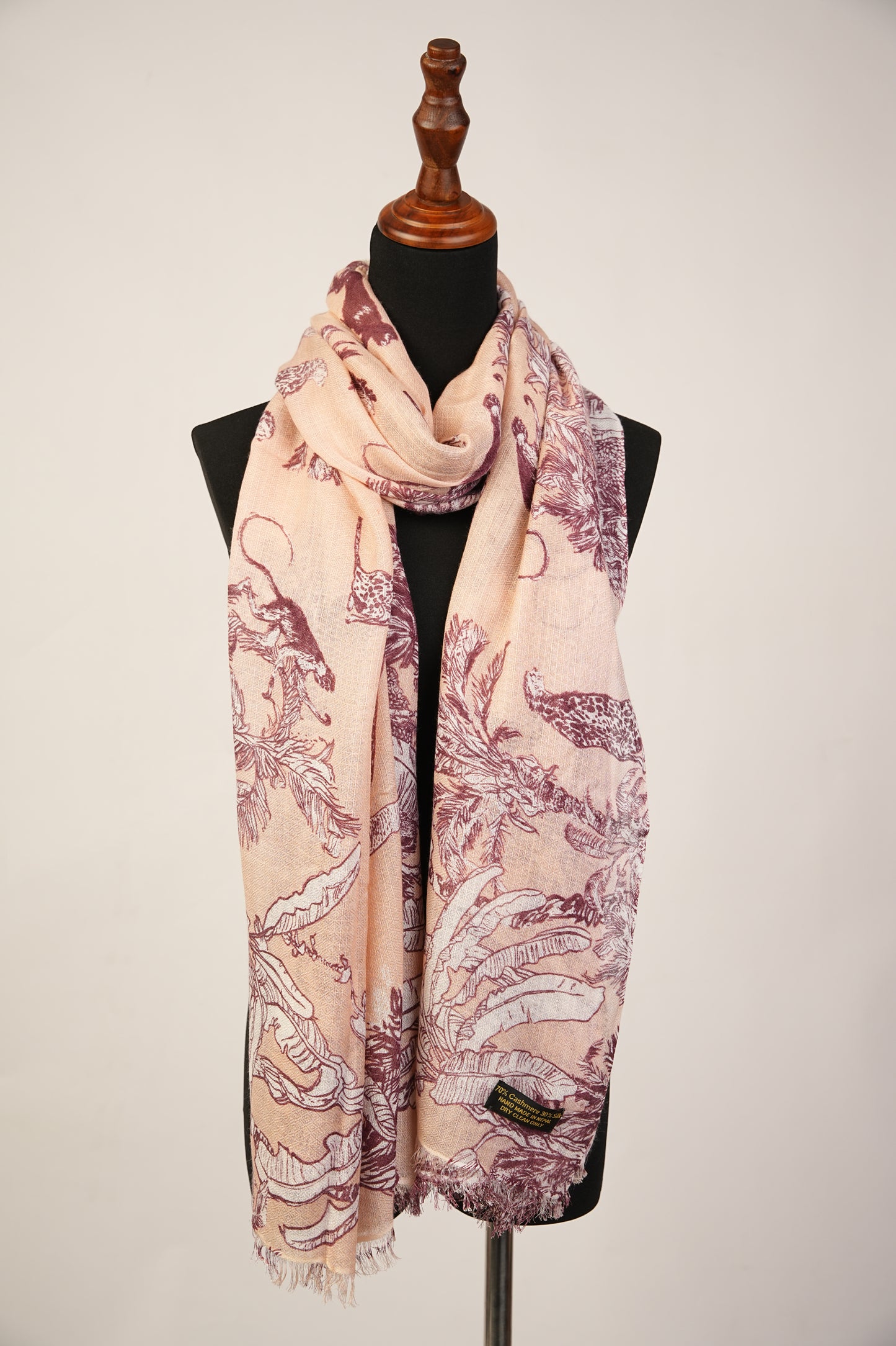 Jungle print Peach Pashmina Shawl