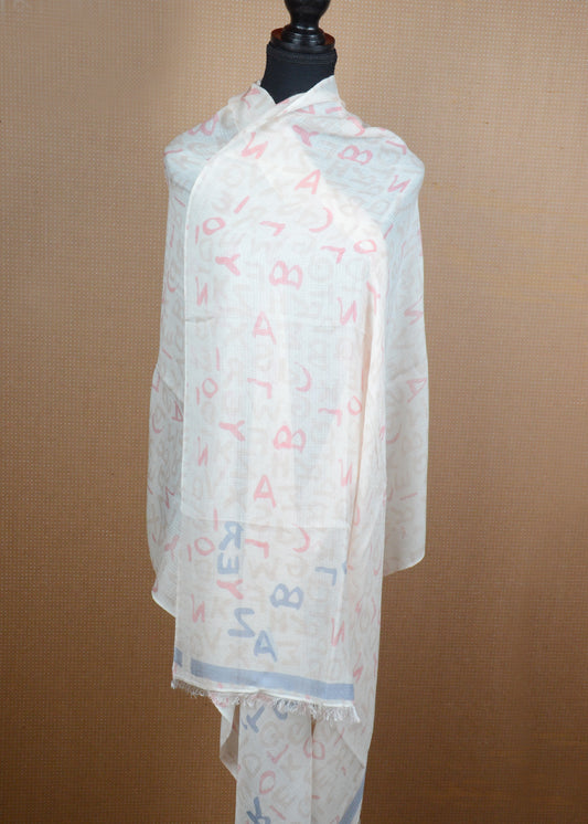 Alphabets printed beige cashmere shawl