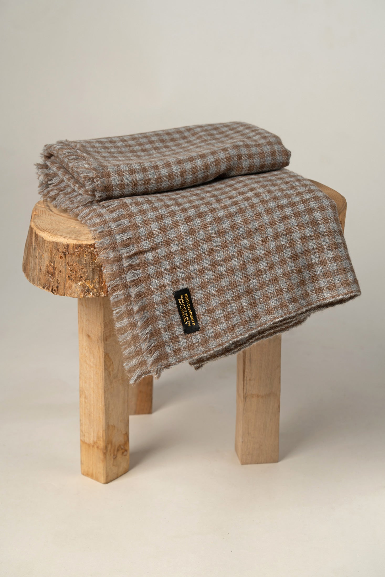 Beige Houndstooth Cashmere Wrap | Luxury Shawl Women
