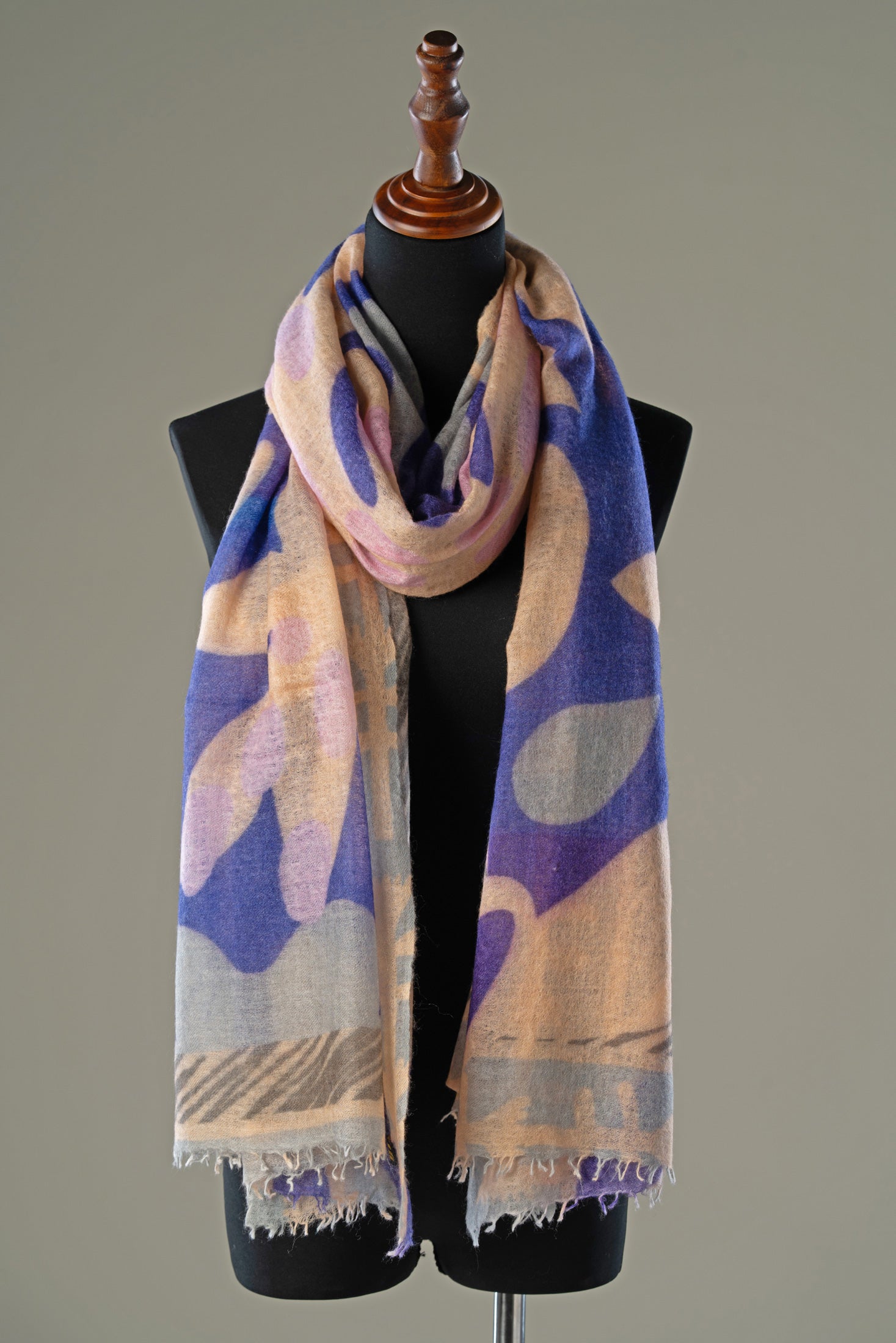 Abstract Botanical Pashmina  | Blue Beige Lavender Luxury Shawl for Women