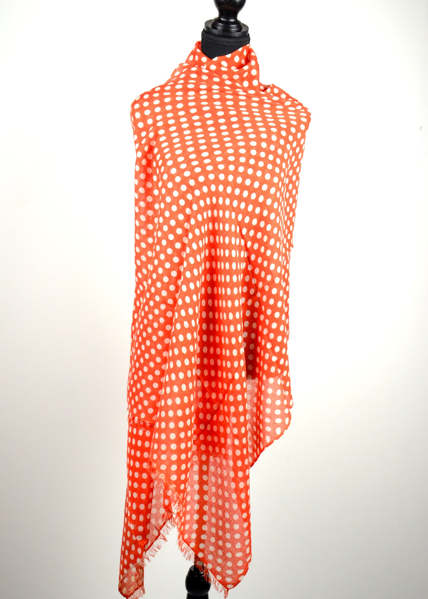 Polka dots  printed in Orange Cashmere Scarf