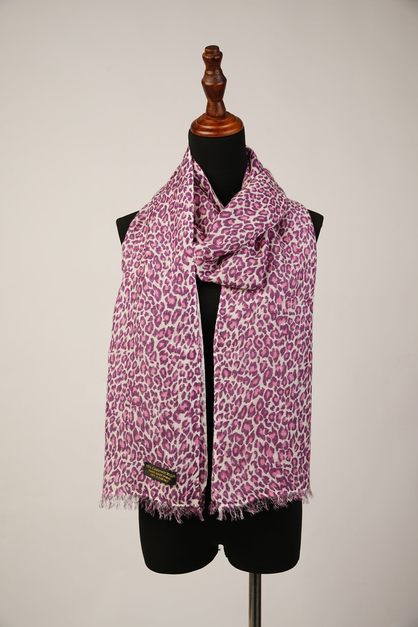 Pink Pashmina with Leopard Print and Silk Blend Shawl