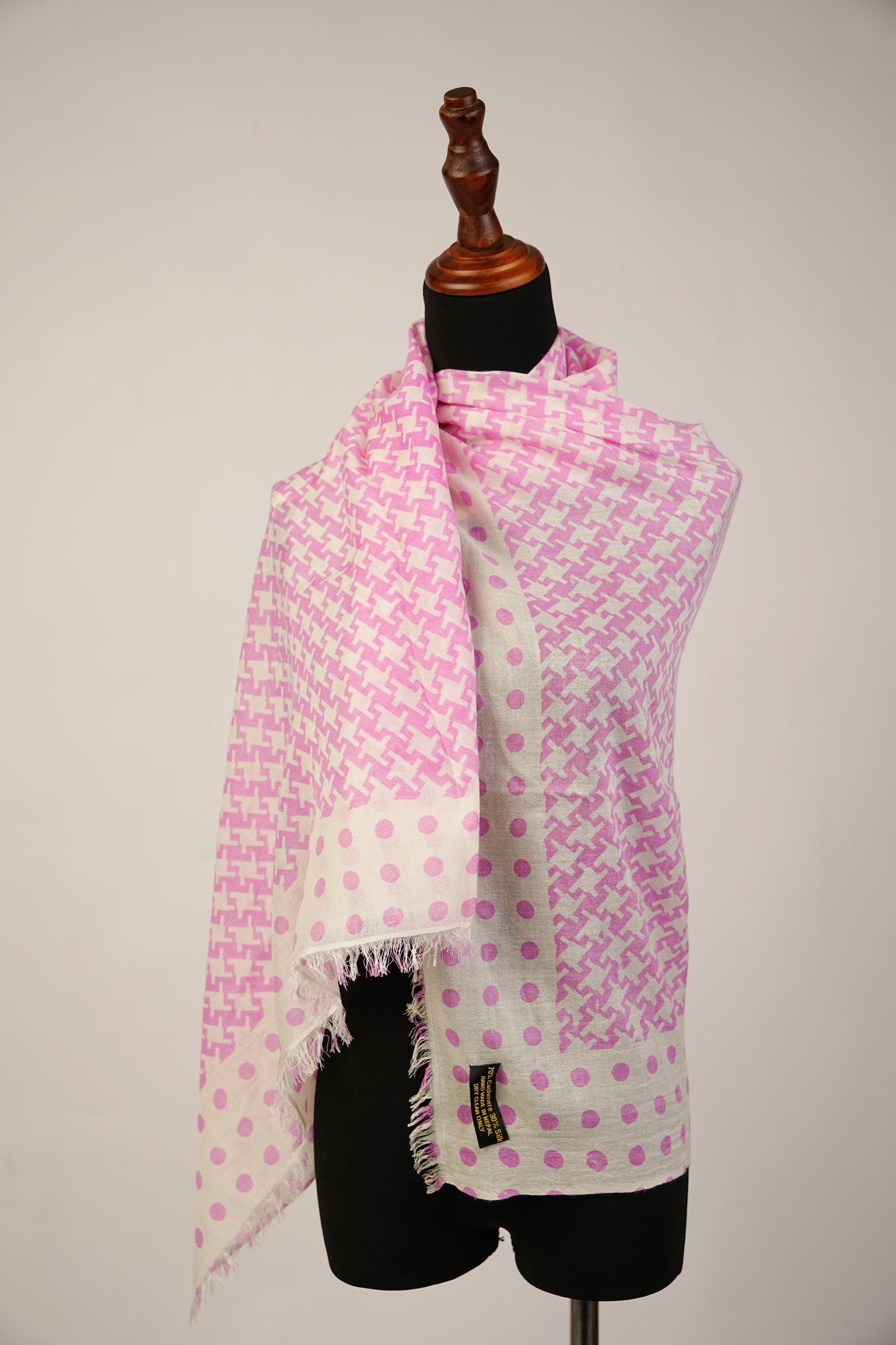 Baby Pink Pashmina Shawl in  Square Check Shape Print