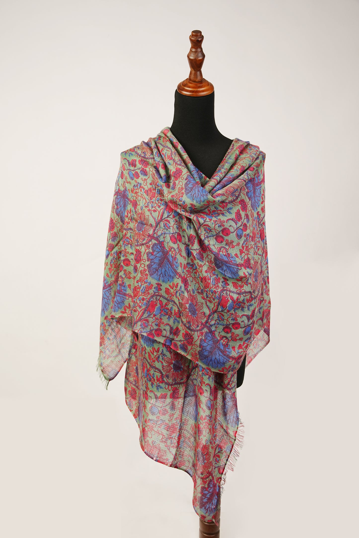 70% Pashmina and 30% Silk Combination multi coloured Shawl with Floral Print