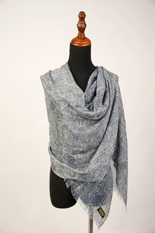 Gray Paisley Pashmina Silk Shawl