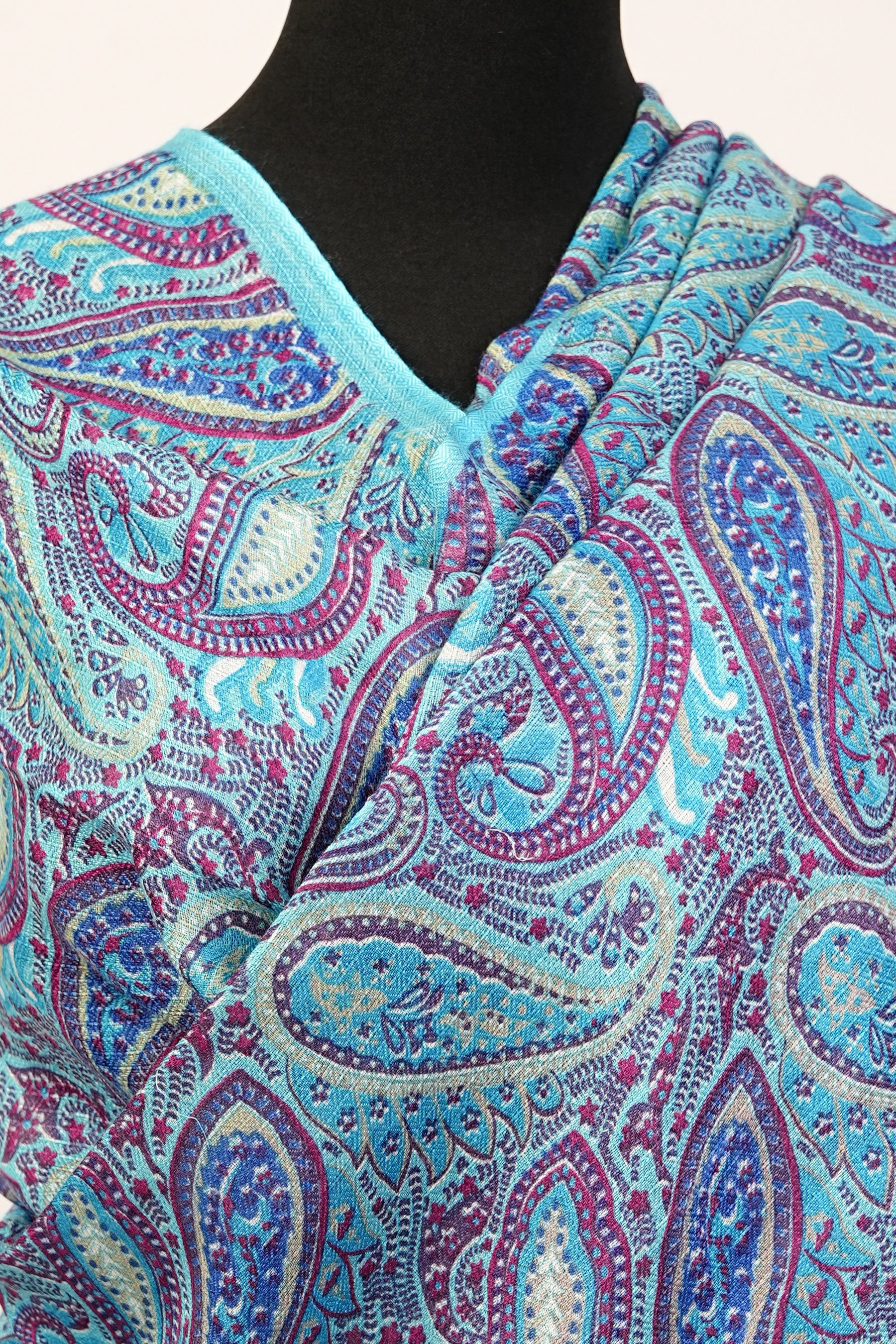 Pashmina Wrap with  Paisley Pattern in  Turquoise color