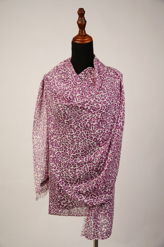 Pink Pashmina with Leopard Print and Silk Blend Shawl