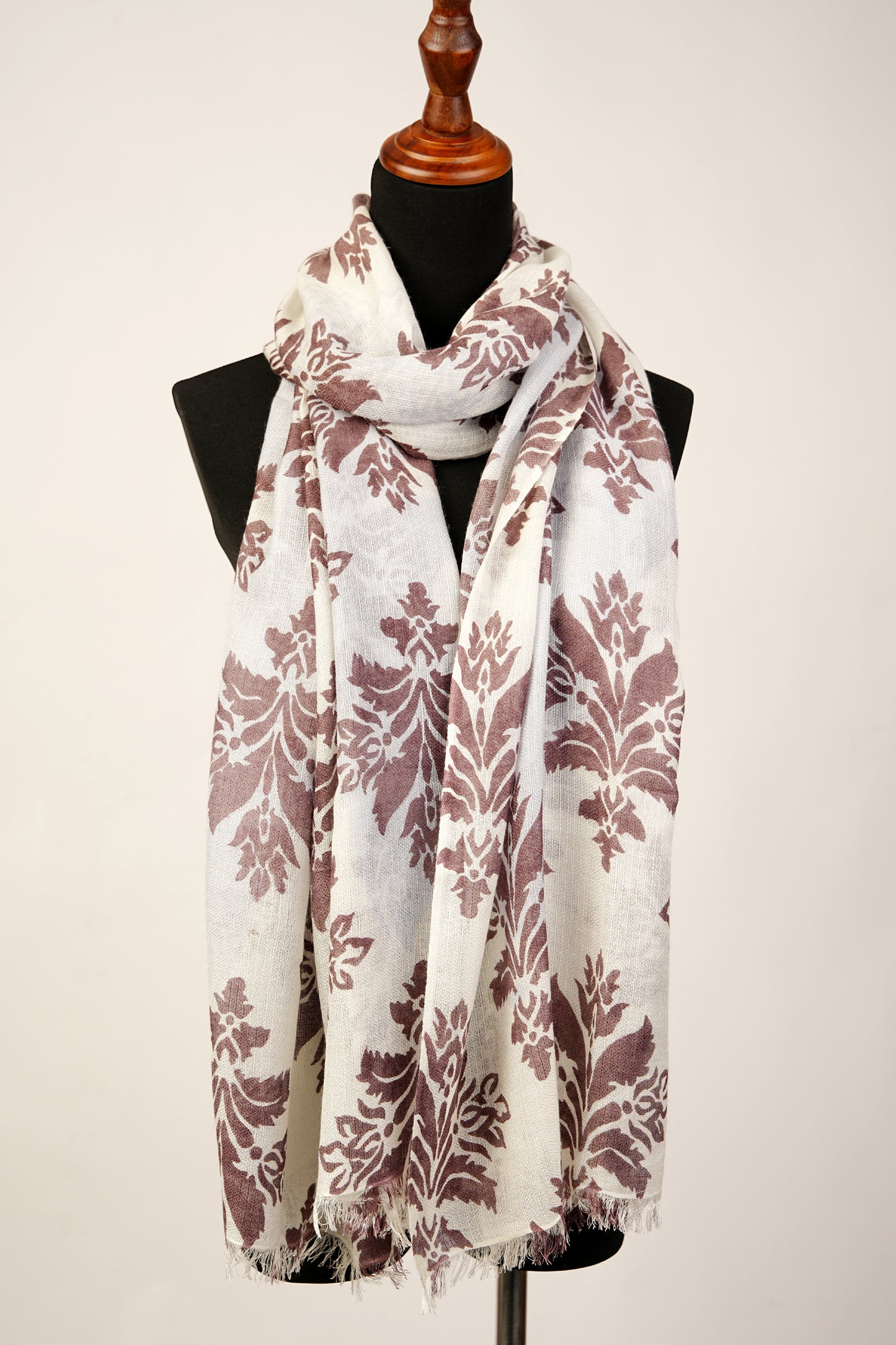 Cashmere Silk Shawl with Plant Print, Wrap, and Stole