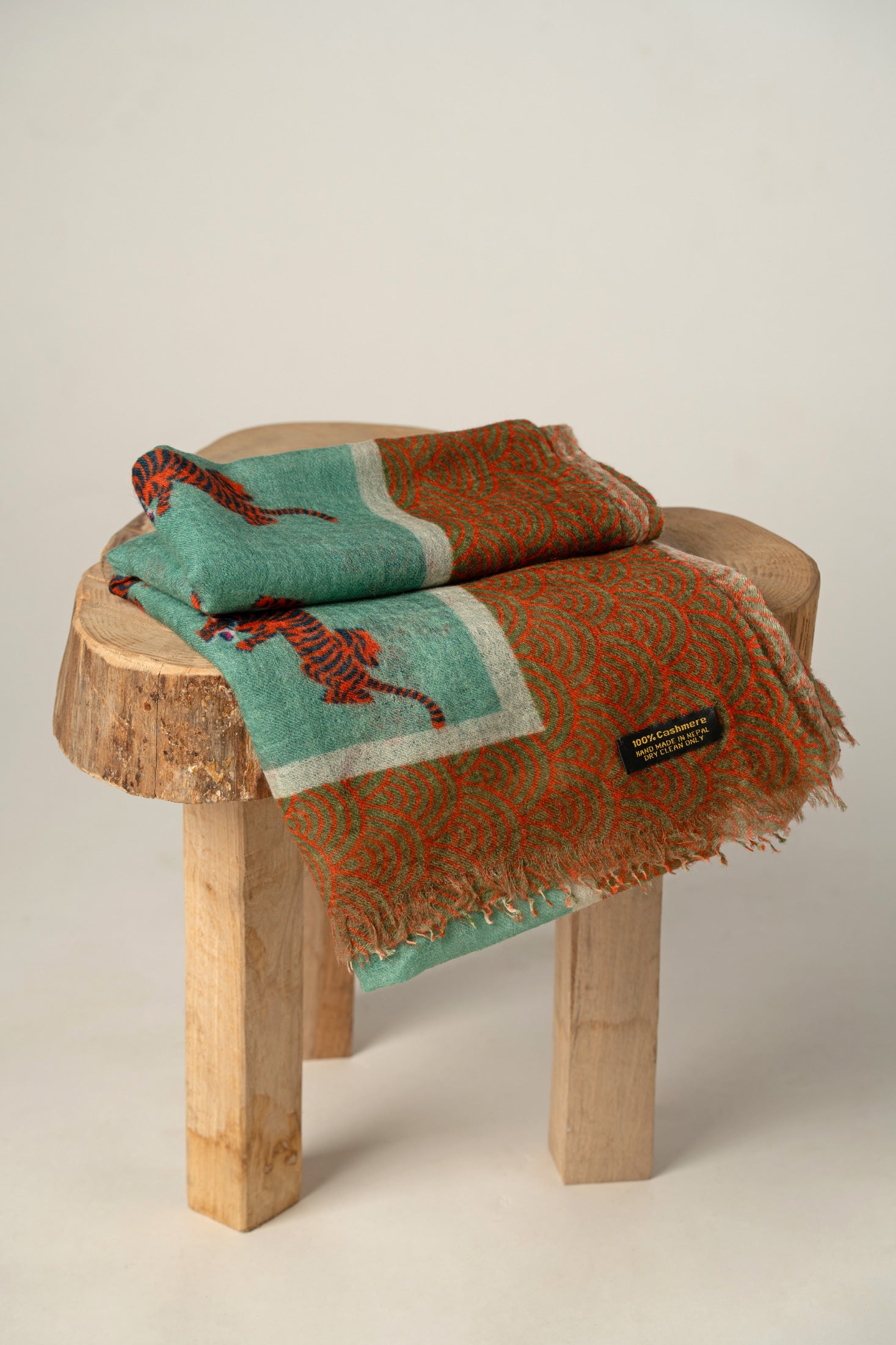 Aqua Tiger Print Cashmere Shawl | Luxury Handwoven Designer Wrap