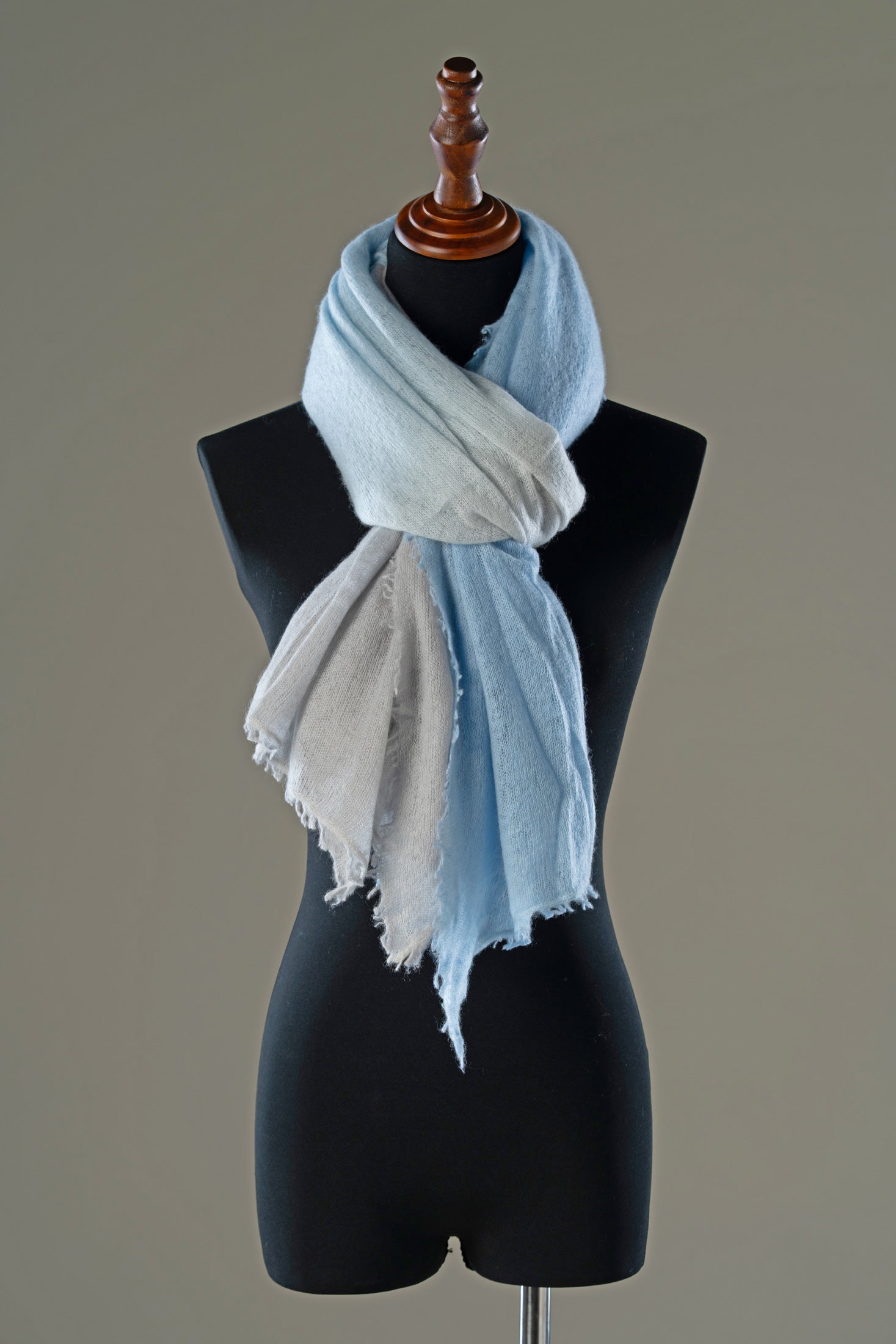 White & Sky-Blue Light Cashmere Wrap | Luxury Shawl