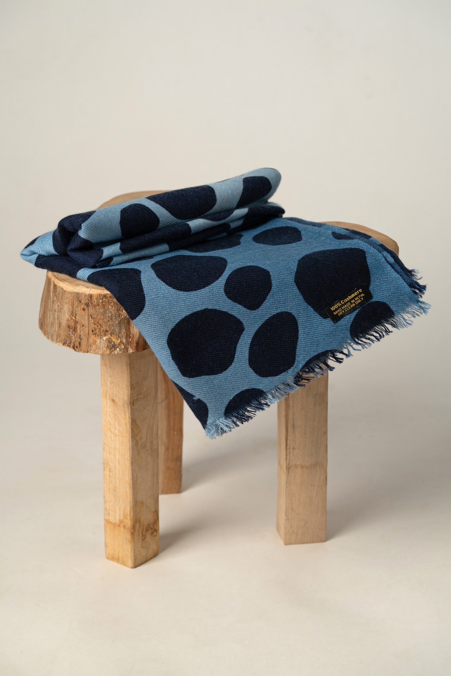 Blue Polka Dot Cashmere Wrap | Luxury Shawl for Women