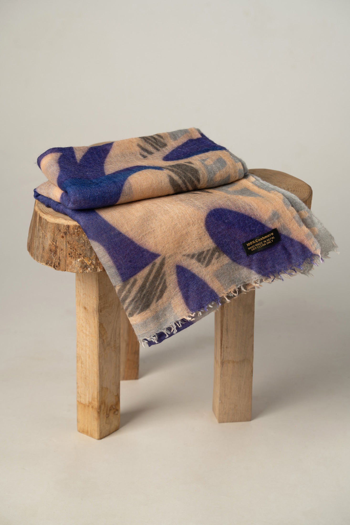 Abstract Botanical Pashmina  | Blue Beige Lavender Luxury Shawl for Women