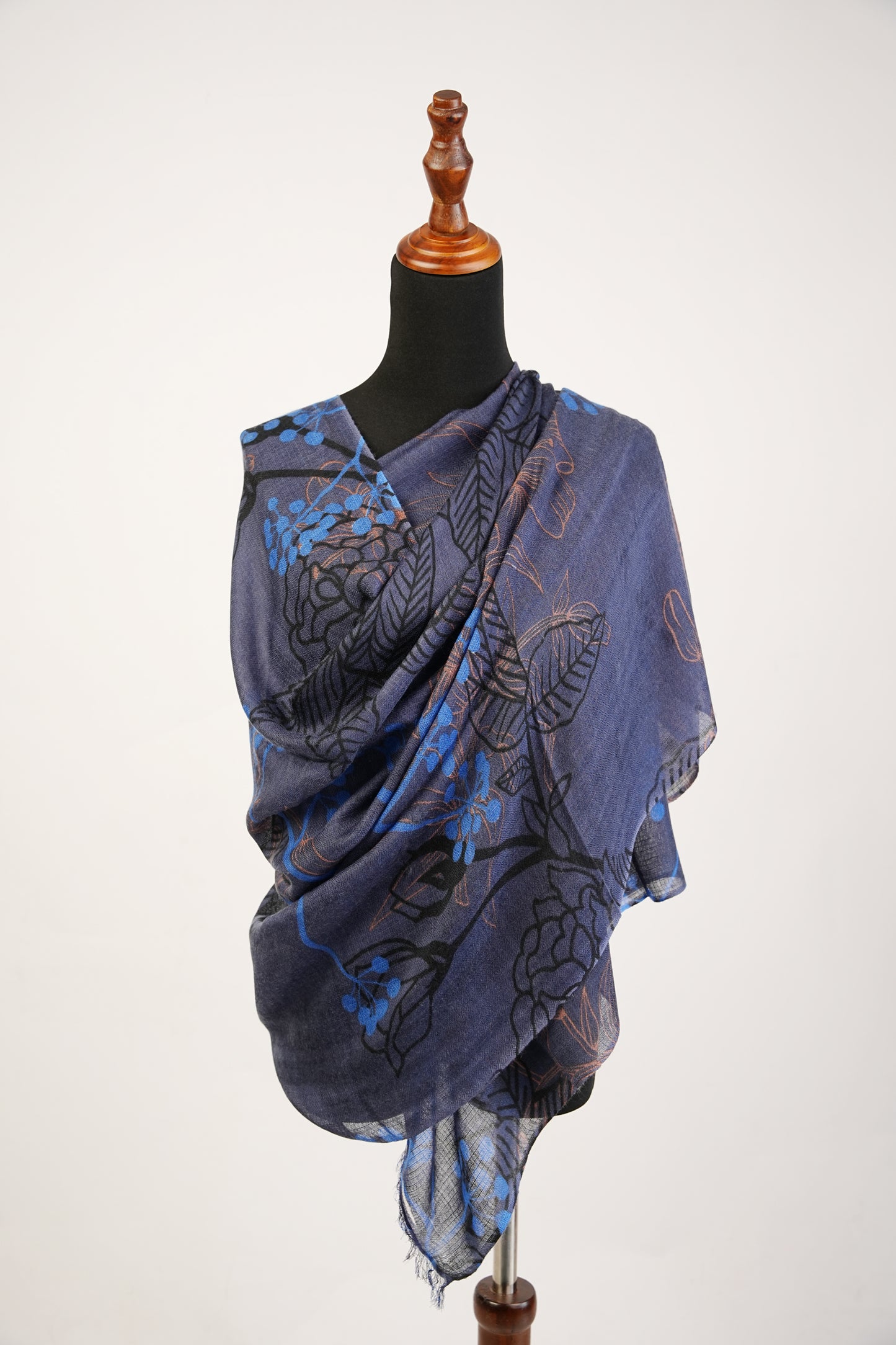 Brilliant blue floral print cashmere and silk wrap | Stole